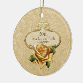 Goldene Rose Damask 50. Hochzeit A Keramik Ornament (Links)