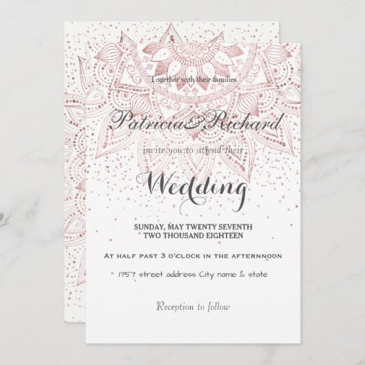 Goldene Rose Einladung (Vorne/Hinten)