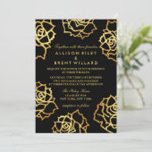 Goldene Rose Einladung Hochzeit - Schwarz (Stehend Vorderseite)