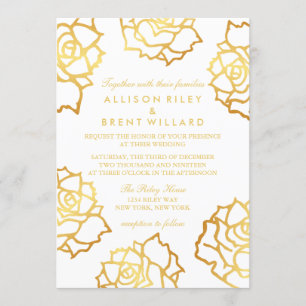 Goldene Rose Einladung Hochzeit - Weiß