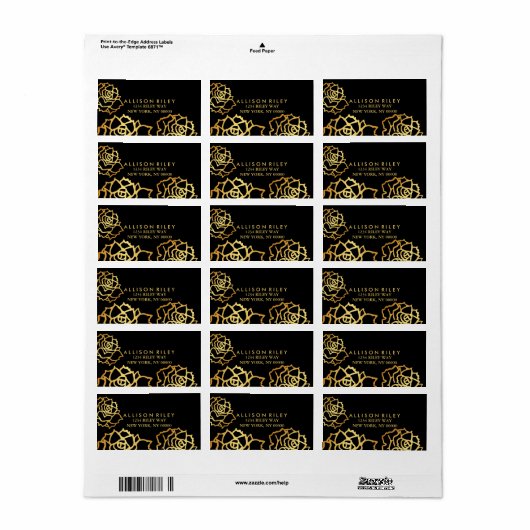 Goldene Rose - Etikett - Schwarz Adressaufkleber (Vorne)
