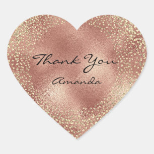 Goldene Rose Glitter Hautnah Name Glas Herz Danke Herz-Aufkleber