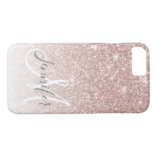 Goldene Rose Glitzer Blush Monogramm Name Case-Mate iPhone Hülle (Rückseite (Horizontal))