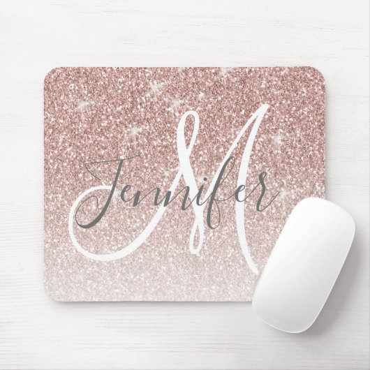 Goldene Rose Glitzer Blush Monogramm Name Mousepad (Mit Mouse)