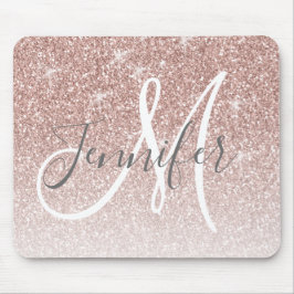 Goldene Rose Glitzer Blush Monogramm Name Mousepad