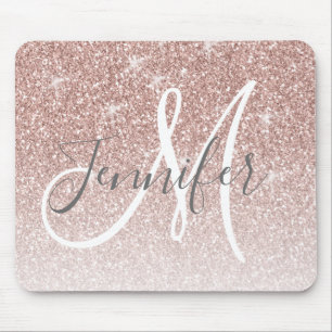 Goldene Rose Glitzer Blush Monogramm Name Mousepad