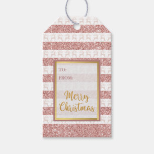 Goldene Rose Glitzer Rosa Rentiere Weihnachten Geschenkanhänger