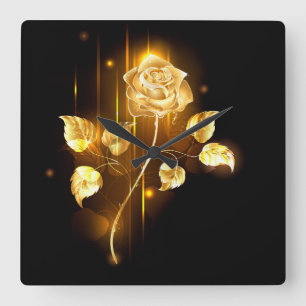 Goldene Rose (goldene Rose) Quadratische Wanduhr