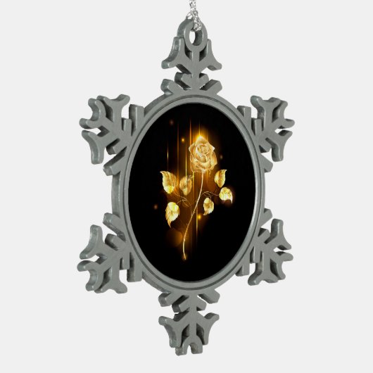 Goldene Rose (goldene Rose) Schneeflocken Zinn-Ornament (Links)