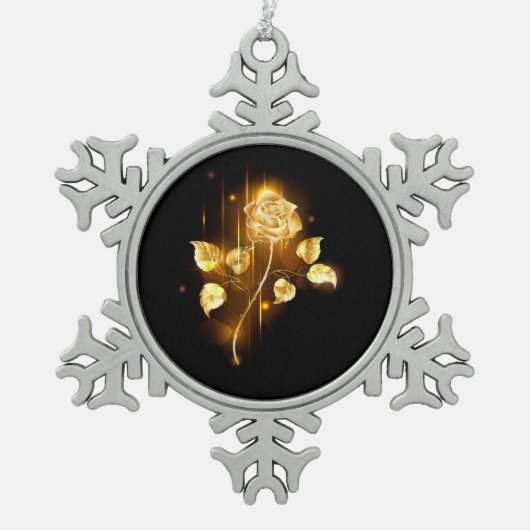 Goldene Rose (goldene Rose) Schneeflocken Zinn-Ornament (Vorderseite)