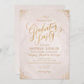 Goldene Rose-Goldkalligraphie-Graduierungsparty Einladung (Vorne/Hinten)