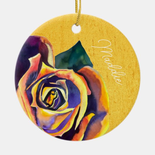 Goldene Rose Gotische Aquarellkunst Keramik Ornament (Vorne)