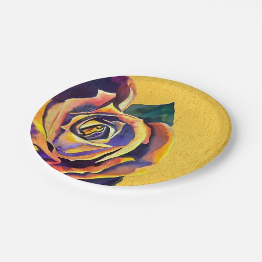 Goldene Rose Gotische Aquarellkunst Pappteller (Schrägansicht)