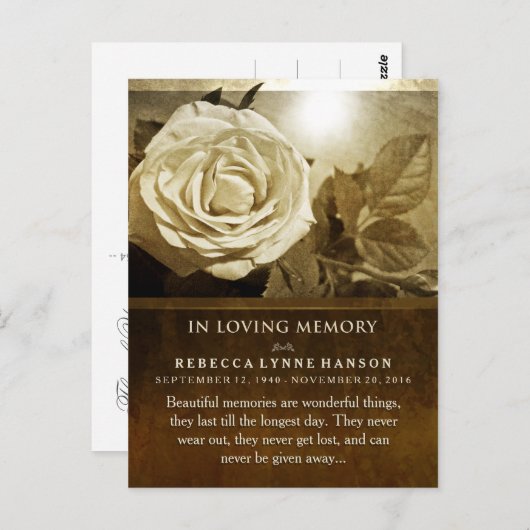 Goldene Rose im Memory-Beileid Danke PostCard Postkarte (Vorne/Hinten)