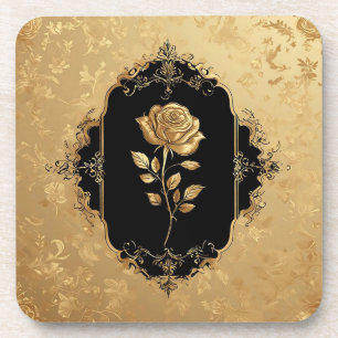 Goldene Rose Kunstwerk mit aufwendigem dekorativem Getränkeuntersetzer
