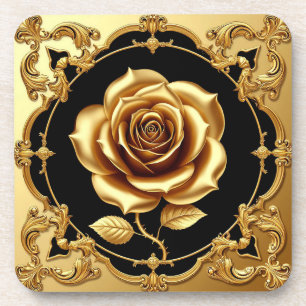 Goldene Rose Kunstwerk mit aufwendigem dekorativem Getränkeuntersetzer