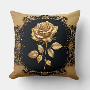 Goldene Rose Kunstwerk mit aufwendigem dekorativem Kissen