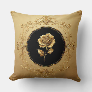 Goldene Rose Kunstwerk mit aufwendigem dekorativem Kissen