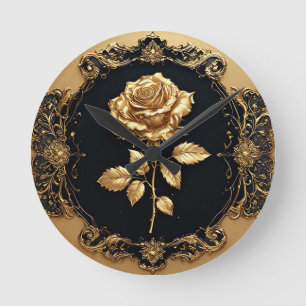 Goldene Rose Kunstwerk mit aufwendigem dekorativem Runde Wanduhr