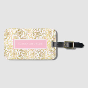 Goldene Rose mit Rosa Gepäckanhänger