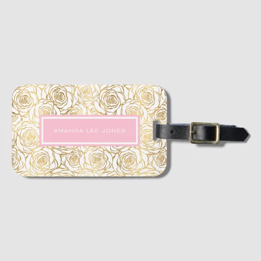 Goldene Rose mit Rosa Gepäckanhänger (Vorderseite (Horizontal))