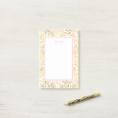 Goldene Rose mit Rosa Post-it Klebezettel (Auf Schreibtisch)
