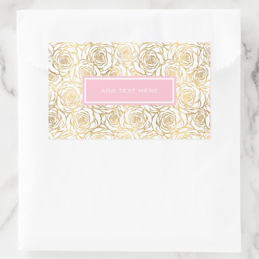 Goldene Rose mit Rosa Rechteckiger Aufkleber (Tasche)
