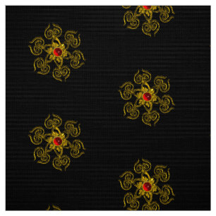 GOLDENE ROSE MIT ROTEM RUBY-Schwarz-Muster Stoff