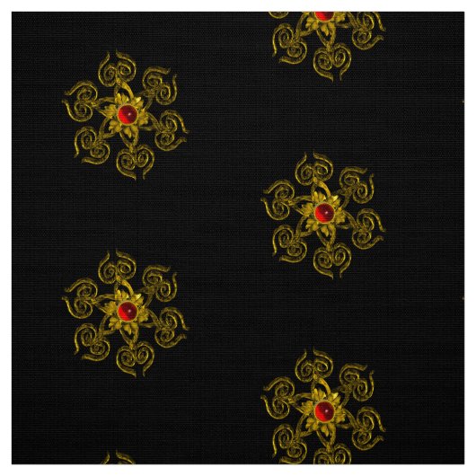 GOLDENE ROSE MIT ROTEM RUBY-Schwarz-Muster Stoff (Muster)