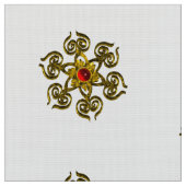 GOLDENE ROSE MIT ROTEM RUBY, Weißmuster Stoff (Nahaufnahme)