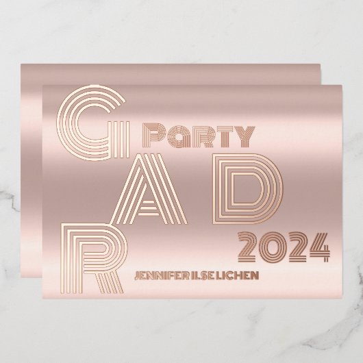 GOLDENE ROSE MODERNES GRAD PARTY FOLIENEINLADUNG (Vorderseite/Rückseite)