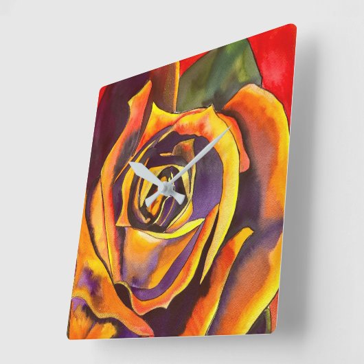 Goldene Rose Quadratische Wanduhr (Winkel)