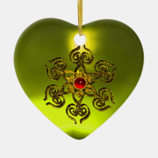 GOLDENE ROSE RUBY, Gelbes Topaz, Lila rosa Keramik Ornament (Vorne)