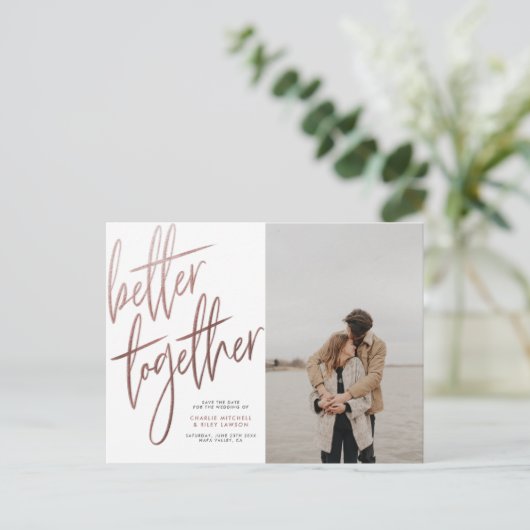 Goldene Rose Save the Date besser zusammengesteckt Postkarte (Stehend Vorderseite)