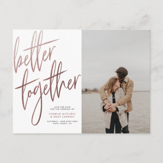 Goldene Rose Save the Date besser zusammengesteckt Postkarte (Vorderseite)