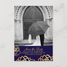 Goldene Rose Save the Date - Blau