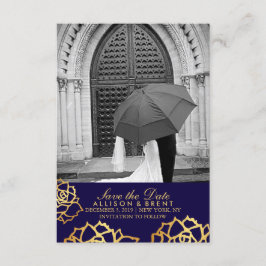 Goldene Rose Save the Date - Blau