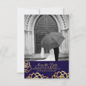 Goldene Rose Save the Date - Blau (Vorderseite)