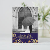 Goldene Rose Save the Date - Blau (Stehend Vorderseite)