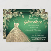 Goldene Rose sequenzieren Goldkleid Quinceañera Gr Einladung (Vorne/Hinten)