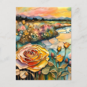 Goldene Rose Tal Sonnenaufgang Postkarte