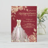 Goldene Rose, trendige Kleidung Quinceañera Einladung (Stehend Vorderseite)