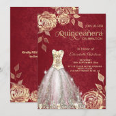 Goldene Rose, trendige Kleidung Quinceañera Einladung (Vorne/Hinten)