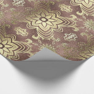 Goldene Rose und goldene Damast-Blume Geschenkpapier