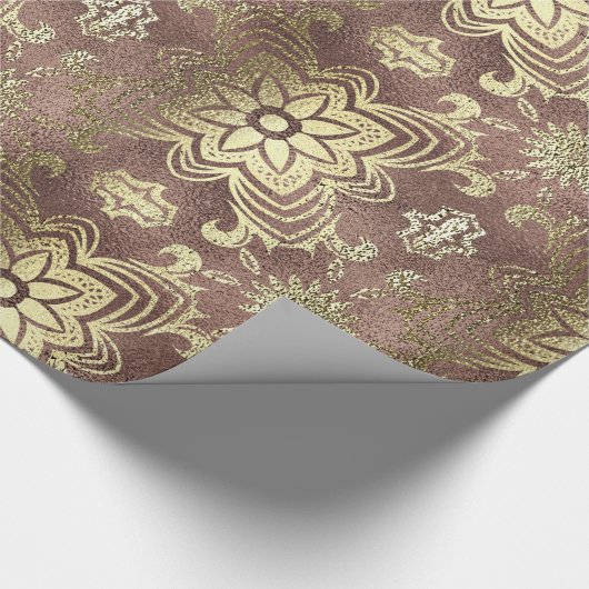 Goldene Rose und goldene Damast-Blume Geschenkpapier (Ecke)