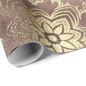 Goldene Rose und goldene Damast-Blume Geschenkpapier (Rolleneckpunkt)