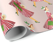 Goldene Rose und Retro-Dame Geschenkpapier (Rolleneckpunkt)