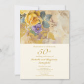 Goldene Rose und Violetten 50. Hochzeitstag Einladung (Vorderseite)