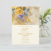 Goldene Rose und Violetten 50. Hochzeitstag Einladung (Stehend Vorderseite)