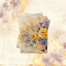 Goldene Rose und Violetten 50. Hochzeitstag Geschenkpapier Set
